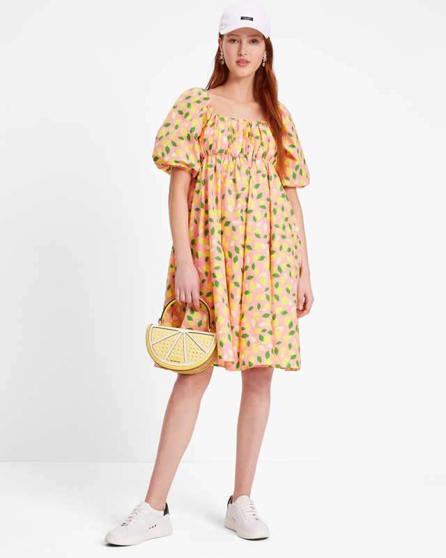 Kate Spade Lemon Toss Square-Neck Women\'s Dress Yellow | 26054-EHLB