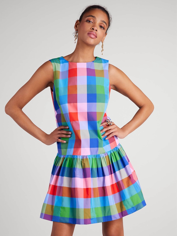 Kate Spade Madras Taffeta Shift Women's Dress Multicolor | 24890-LMWR