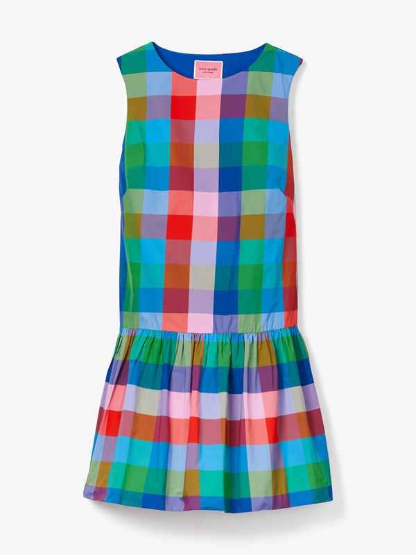 Kate Spade Madras Taffeta Shift Women's Dress Multicolor | 24890-LMWR