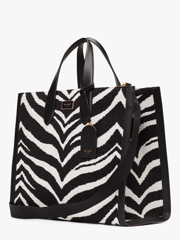 Kate Spade Manhattan Bold Zebra Boucle Jacquard Large Women's Tote Bags Black | 27034-BFEX