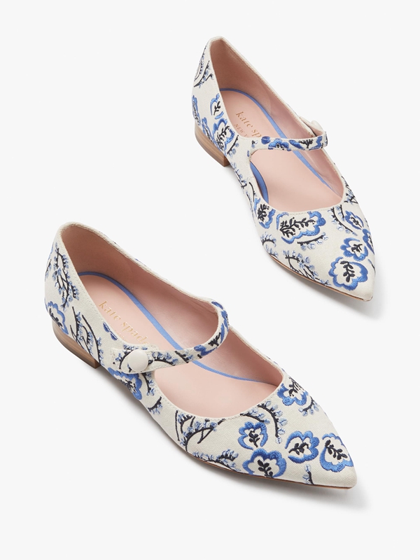 Kate Spade Maya Women's Flat Shoes White / Blue | 05172-BNPZ