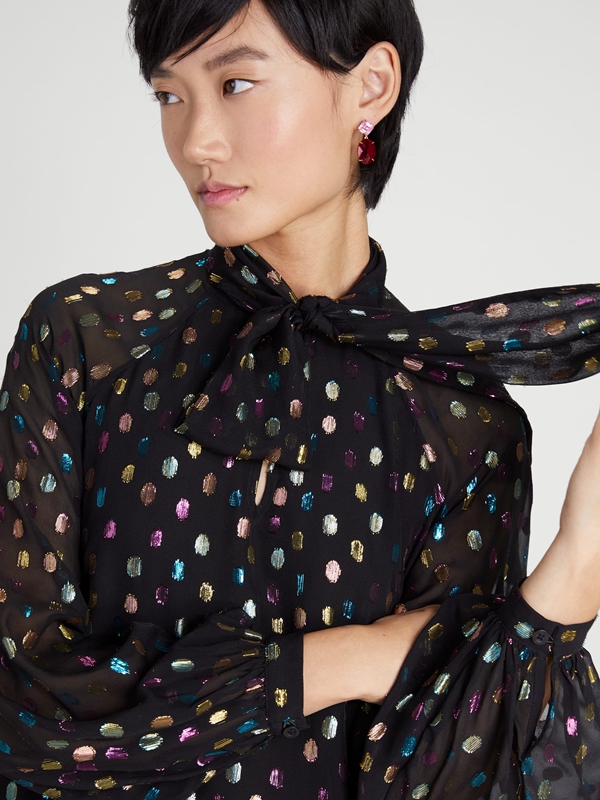 Kate Spade Metallic Candy Dots Tie-Neck Shift Women's Dress Multicolor | 13950-MKWH