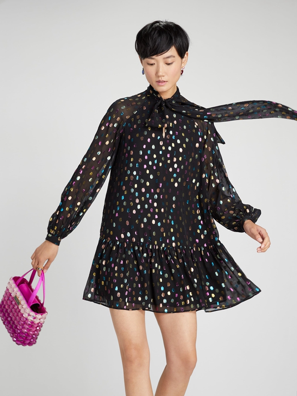 Kate Spade Metallic Candy Dots Tie-Neck Shift Women's Dress Multicolor | 13950-MKWH