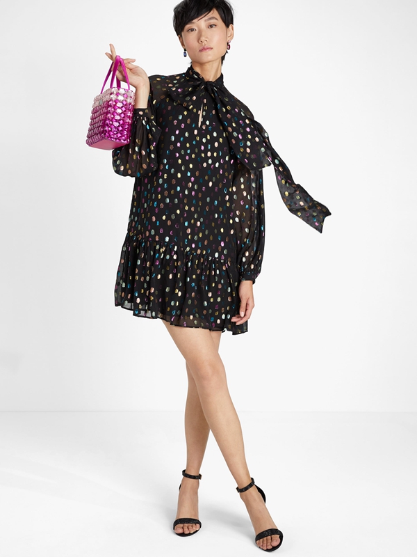 Kate Spade Metallic Candy Dots Tie-Neck Shift Women\'s Dress Multicolor | 13950-MKWH