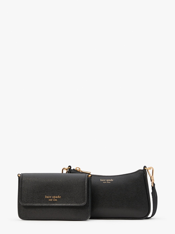 Kate Spade Morgan Saffiano Leather Double Up Women's Crossbody Bags Black | 36487-RXUO