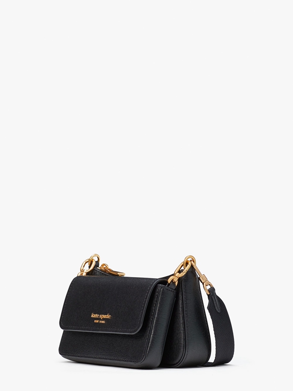 Kate Spade Morgan Saffiano Leather Double Up Women's Crossbody Bags Black | 36487-RXUO