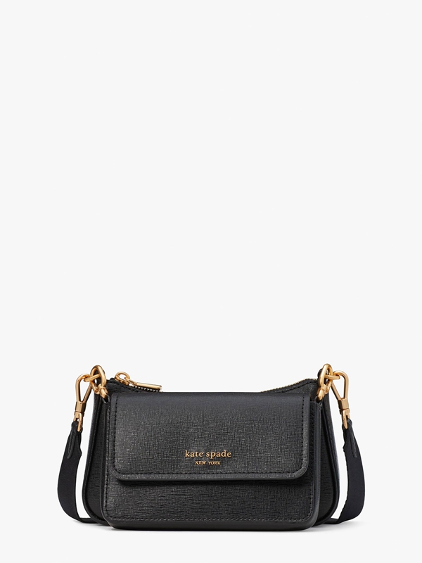 Kate Spade Morgan Saffiano Leather Double Up Women\'s Crossbody Bags Black | 36487-RXUO