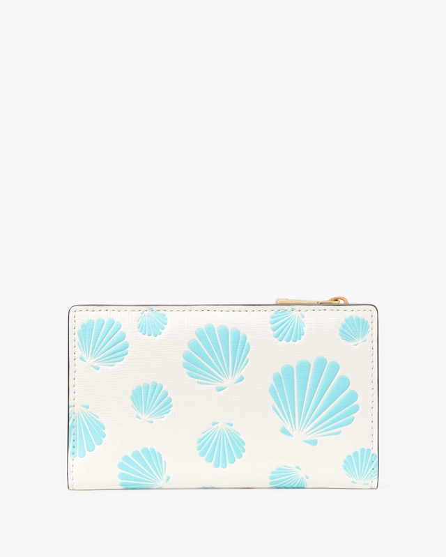 Kate Spade Morgan Seashell Embossed Small Slim Bifold Women's Wallets Cream / Blue | 92318-RSAX