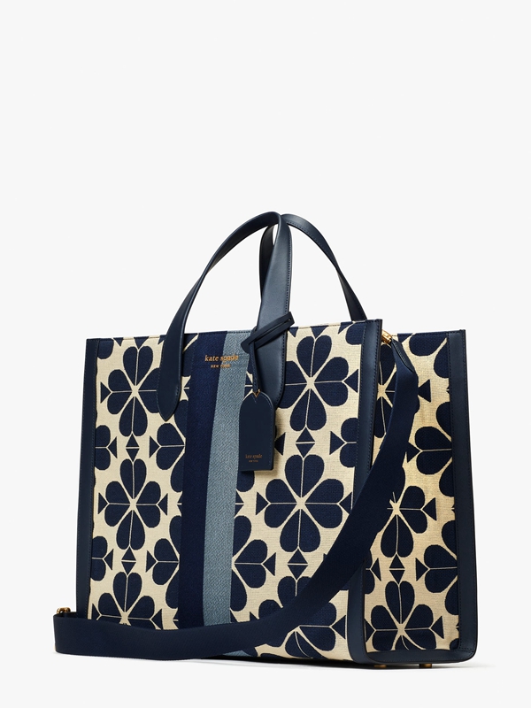 Kate Spade Oversized Spade Flower Jacquard Stripe Manhattan Large Women's Tote Bags Blue | 49852-BVED