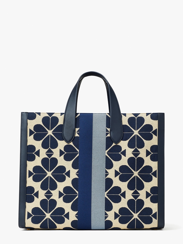 Kate Spade Oversized Spade Flower Jacquard Stripe Manhattan Large Women's Tote Bags Blue | 49852-BVED