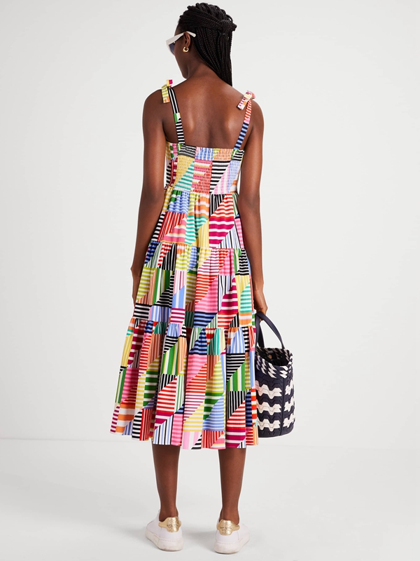 Kate Spade Patchwork Stripe Tiered Women's Dress Multicolor | 58403-NFCT