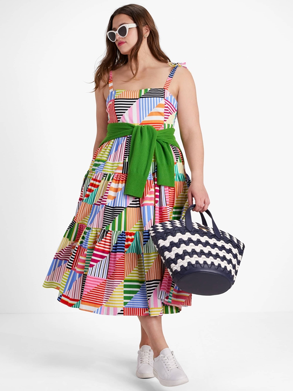 Kate Spade Patchwork Stripe Tiered Women's Dress Multicolor | 58403-NFCT