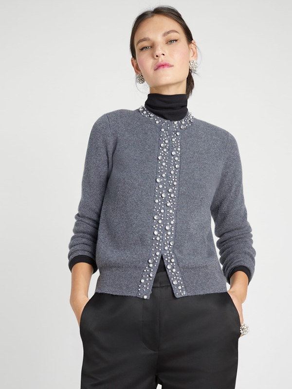 Kate Spade Pearl-Rhinestone Embellished Cardigan Women's Tops Grey | 78023-XNES