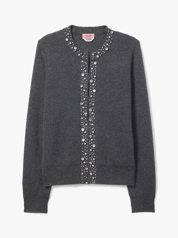 Kate Spade Pearl-Rhinestone Embellished Cardigan Women's Tops Grey | 78023-XNES