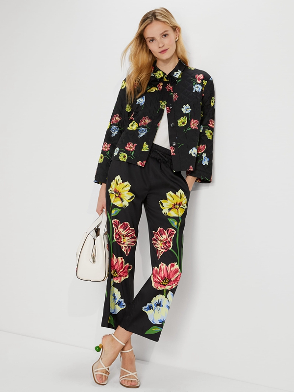 Kate Spade Placed Floral Women\'s Pants Black | 61790-KBTN