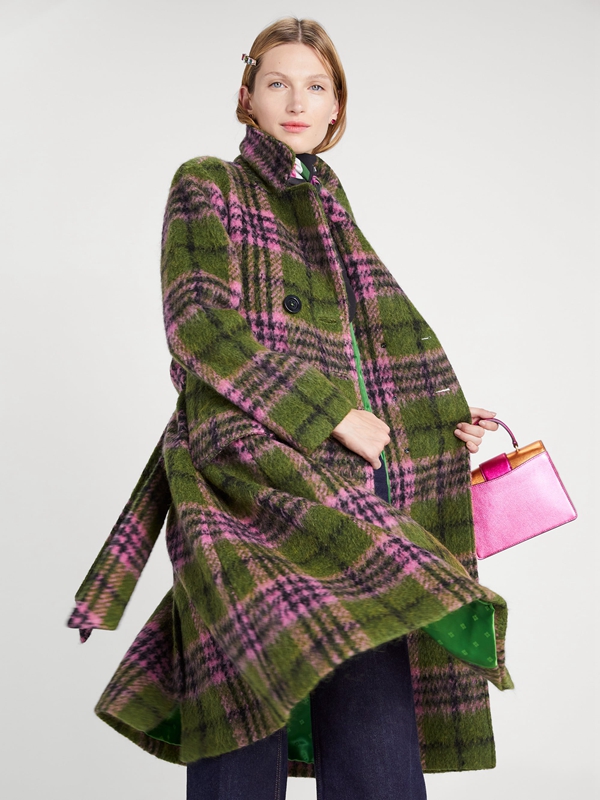 Kate Spade Plaid Tie-Waist Women's Coats Green | 43215-CNIH