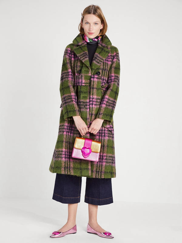 Kate Spade Plaid Tie-Waist Women's Coats Green | 43215-CNIH