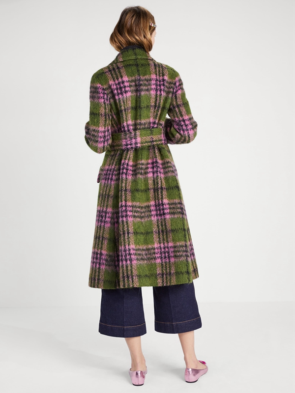 Kate Spade Plaid Tie-Waist Women's Coats Green | 43215-CNIH