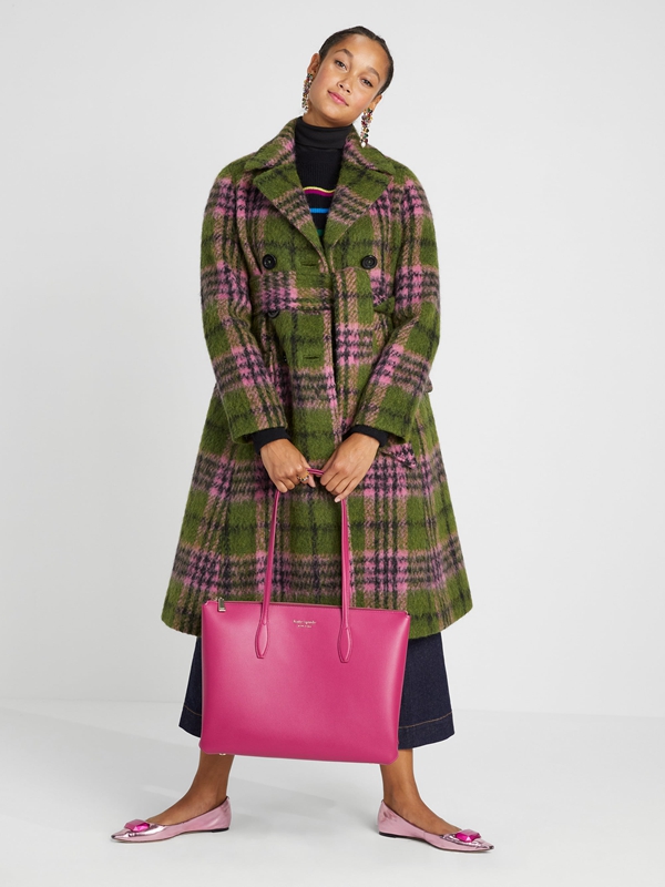 Kate Spade Plaid Tie-Waist Women's Coats Green | 43215-CNIH