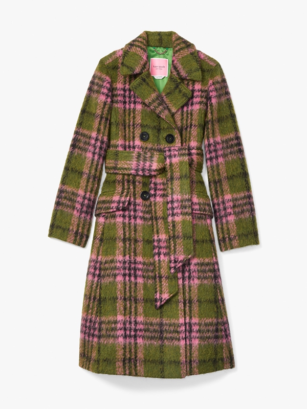 Kate Spade Plaid Tie-Waist Women's Coats Green | 43215-CNIH