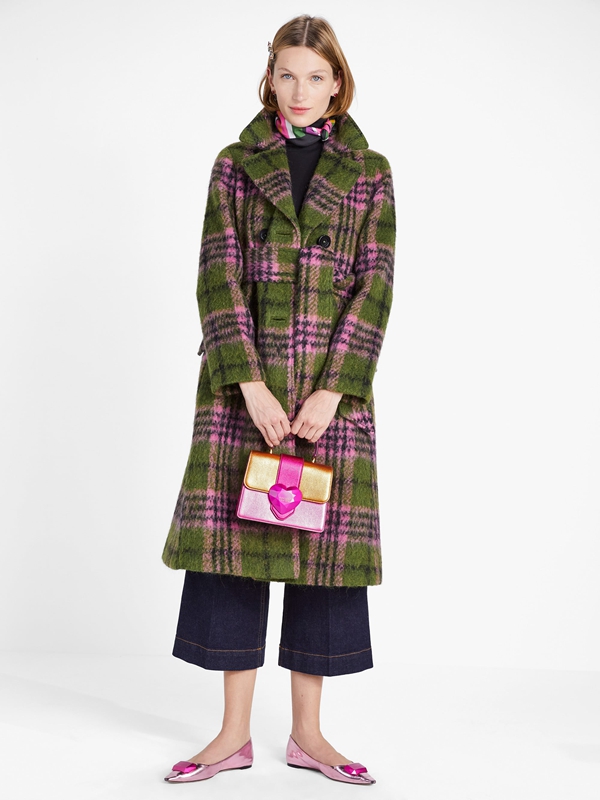 Kate Spade Plaid Tie-Waist Women\'s Coats Green | 43215-CNIH