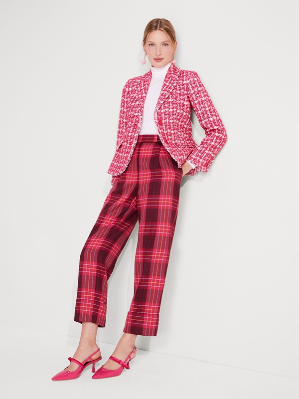 Kate Spade Plaid Tweed Blazer Women's Jackets Pink | 37549-LZEG