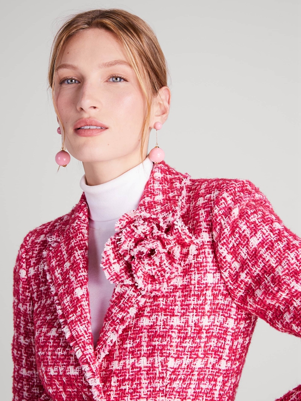 Kate Spade Plaid Tweed Blazer Women's Jackets Pink | 37549-LZEG