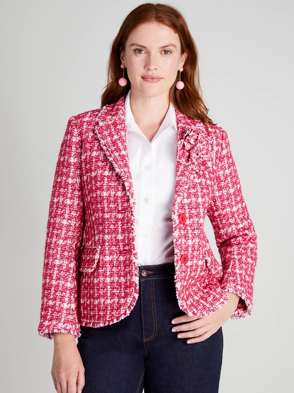 Kate Spade Plaid Tweed Blazer Women's Jackets Pink | 37549-LZEG