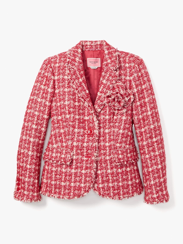 Kate Spade Plaid Tweed Blazer Women's Jackets Pink | 37549-LZEG