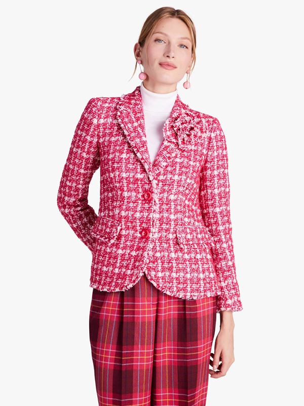 Kate Spade Plaid Tweed Blazer Women\'s Jackets Pink | 37549-LZEG