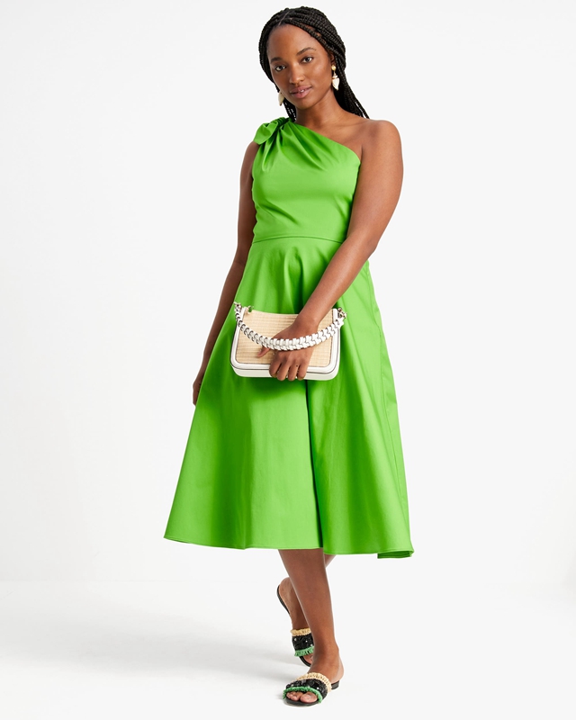 Kate Spade Poplin One-Shoulder Sabrina Women's Dress Green | 87950-ECYF