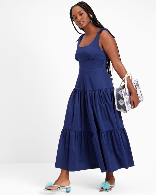 Kate Spade Poplin Tiered Maxi Women's Dress Navy | 24901-KSJE