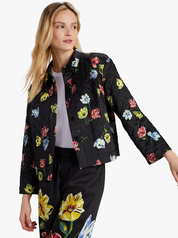 Kate Spade Quilted Placed Floral Women's Jackets Black | 65493-CSDN