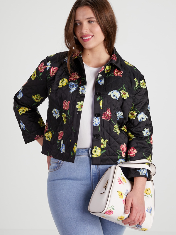 Kate Spade Quilted Placed Floral Women's Jackets Black | 65493-CSDN