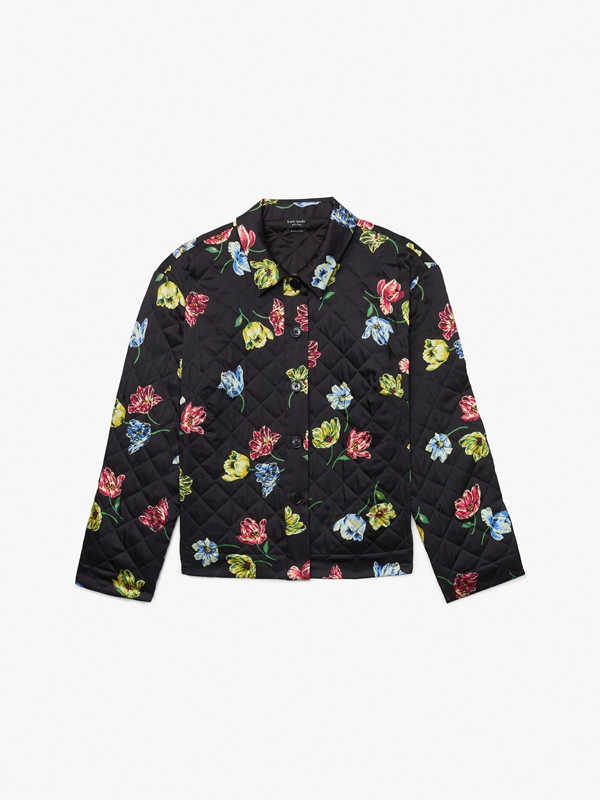 Kate Spade Quilted Placed Floral Women's Jackets Black | 65493-CSDN