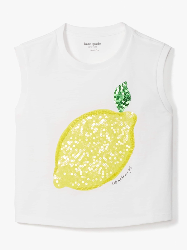 Kate Spade Sequin Embellished Lemon Women's Tops White | 35829-MRQO