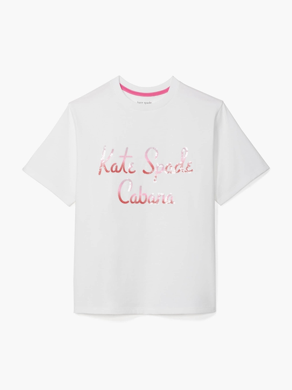 Kate Spade Sequin Logo Cabana Women's Tops White | 79306-DHYR