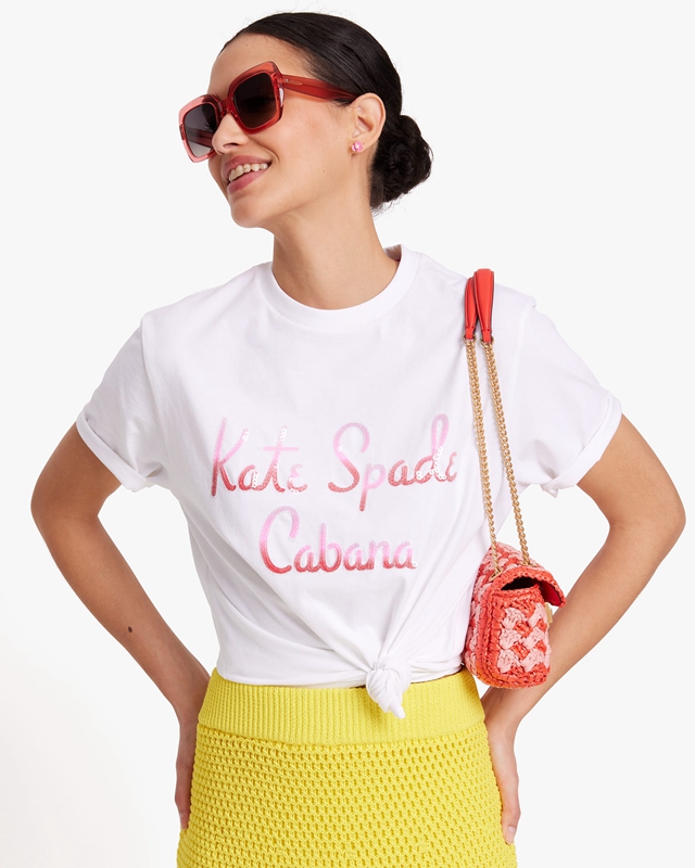 Kate Spade Sequin Logo Cabana Women\'s Tops White | 79306-DHYR