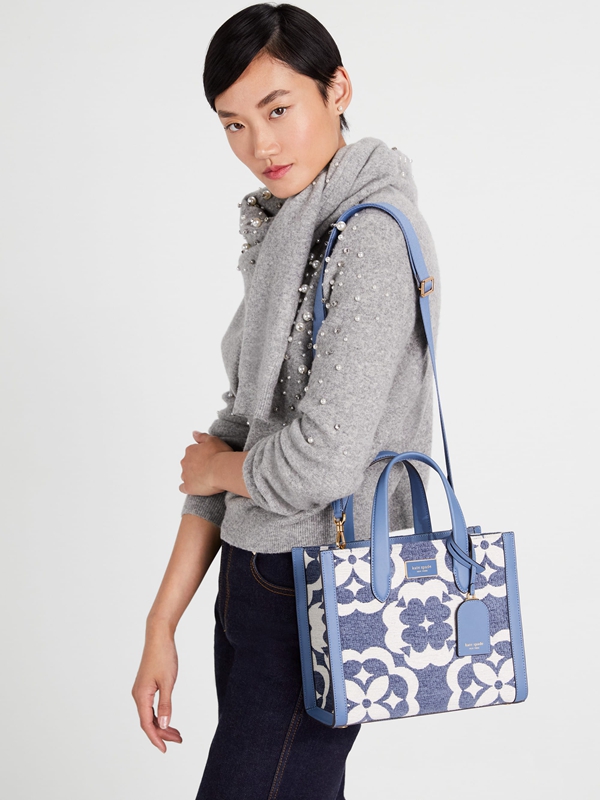 Kate Spade Spade Flower Monogram Manhattan Chenille Small Women's Tote Bags Blue | 25846-CIFM