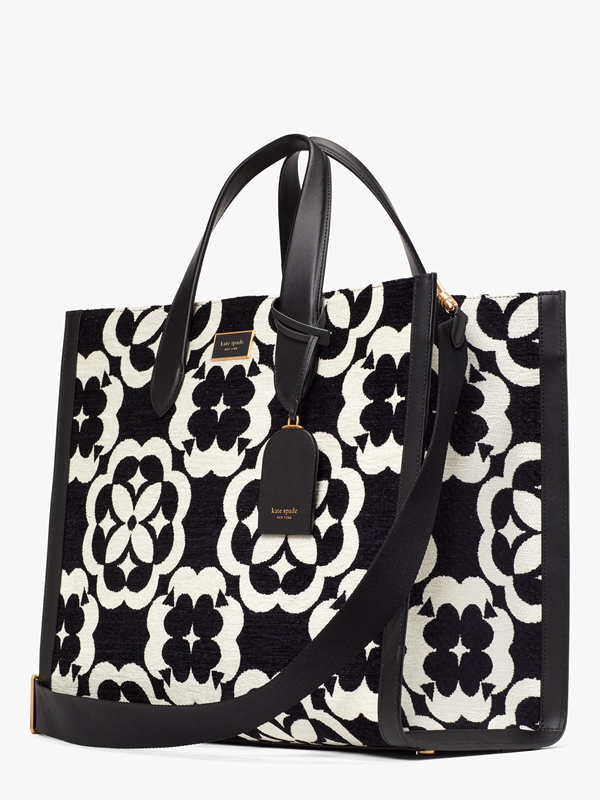 Kate Spade Spade Flower Monogram Manhattan Chenille Large Women's Tote Bags Black | 50379-XAHT