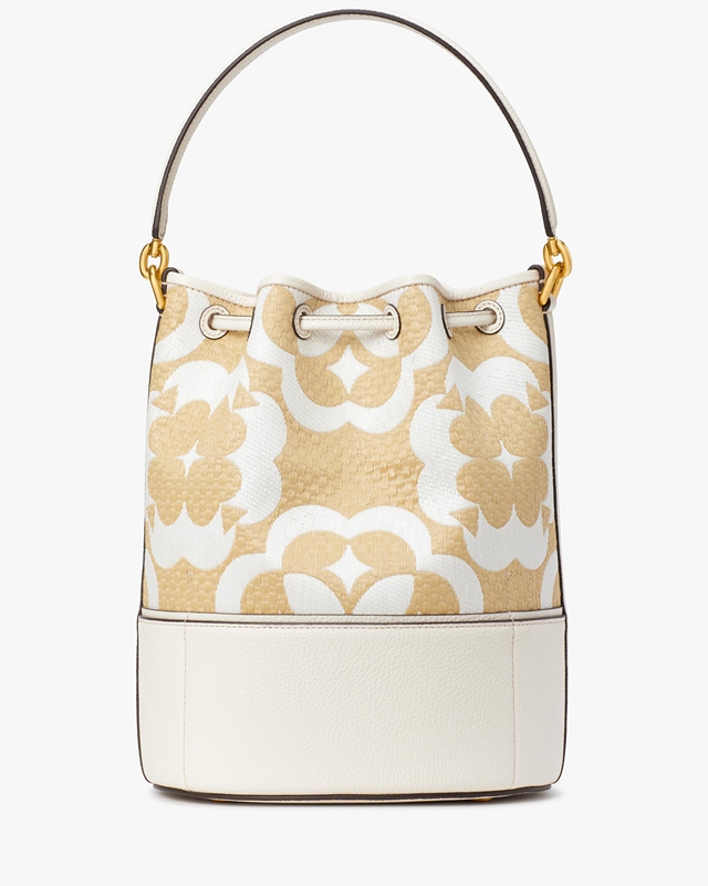 Kate Spade Spade Flower Monogram Raffia Gramercy Medium Women's Bucket Bags Cream | 87641-ALHG