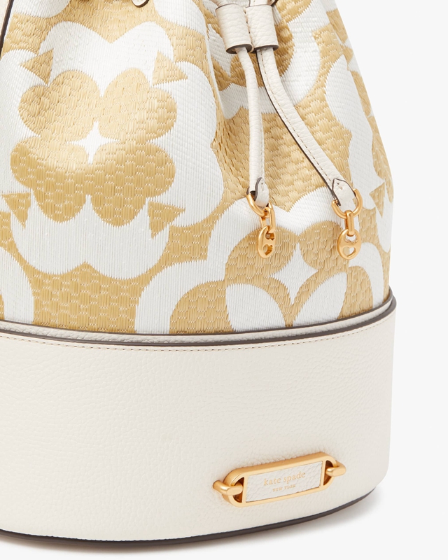 Kate Spade Spade Flower Monogram Raffia Gramercy Medium Women's Bucket Bags Cream | 87641-ALHG