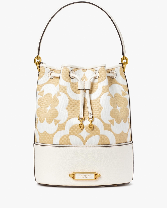 Kate Spade Spade Flower Monogram Raffia Gramercy Medium Women\'s Bucket Bags Cream | 87641-ALHG