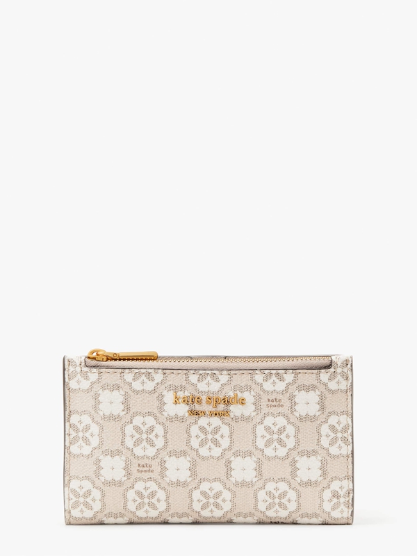 Kate Spade Spade Flower Monogramed Canvas Small Slim Bifold Women\'s Wallets beige | 01732-LECP