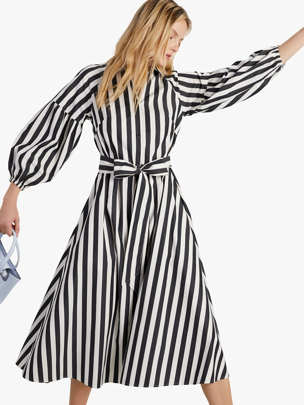 Kate Spade Terrace Stripe Dakota Women's Dress Black / Cream | 57106-ERFH