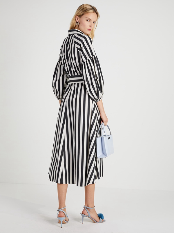 Kate Spade Terrace Stripe Dakota Women's Dress Black / Cream | 57106-ERFH