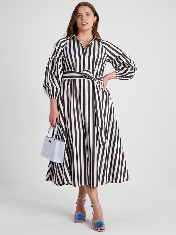 Kate Spade Terrace Stripe Dakota Women's Dress Black / Cream | 57106-ERFH