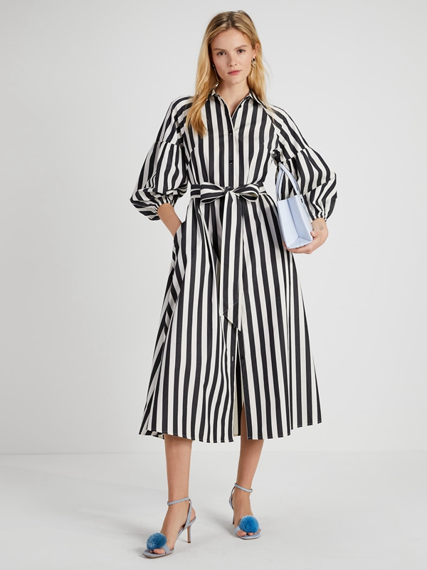 Kate Spade Terrace Stripe Dakota Women\'s Dress Black / Cream | 57106-ERFH