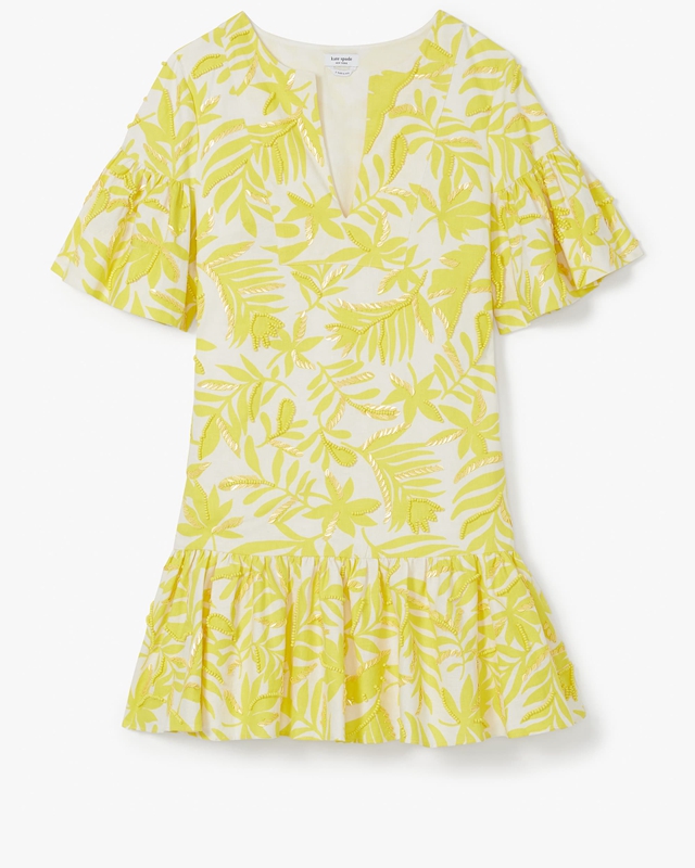 Kate Spade Tropical Foliage Embellished Tunic Women's Dress Yellow / Cream | 93624-QVBJ