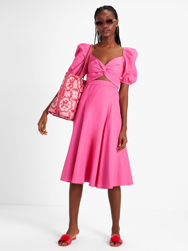 Kate Spade Twist Bodice Puff Sleeve Women\'s Dress Dark Pink | 74156-CUXV